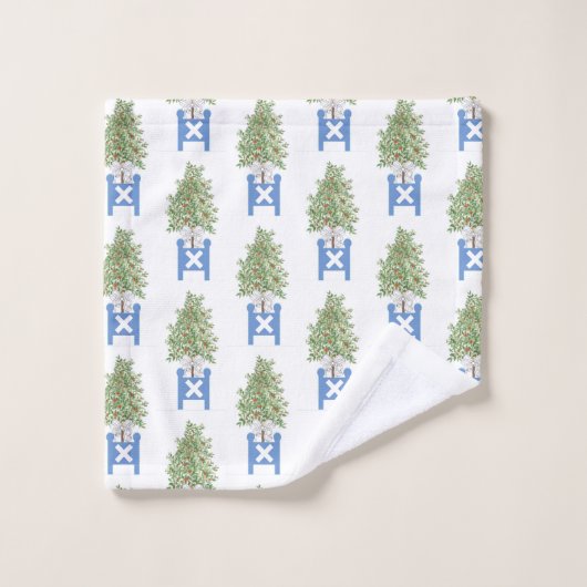 Topiary Blue White Planter Box Bath Towel set Bad Handdoek (Wasdoekje)