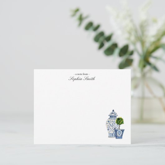 Topiary, Blue & White Potery flat Bedankkaart (Staand voorkant)