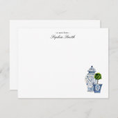 Topiary, Blue & White Potery flat Bedankkaart (Voorkant / Achterkant)