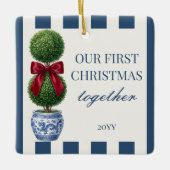 Topiary Boog Streep Eerste Kerstmis Samen Keramisch Ornament (Voorkant)