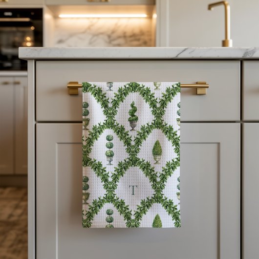 Topiary Boomrooster met Initialen Theedoek