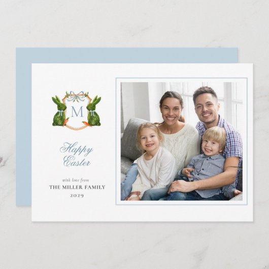 Topiary Bunny Monogram Pasen foto groetjes Feestdagenkaart (Voorkant / Achterkant)