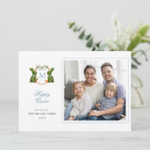 Topiary Bunny Monogram Pasen foto groetjes Feestdagenkaart (Staand voorkant)