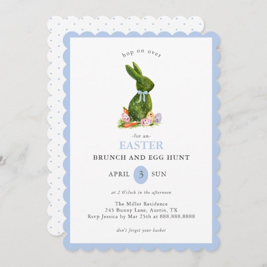 Topiary Bunny Paasbrunch en Egg Hunt Kaart (Voorkant / Achterkant)