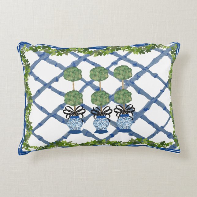 Topiary Chinoiserie Ginger Jar Jars Lumbar Accent Kussen (Voorkant)
