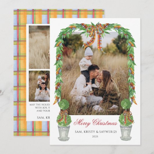 Topiary Grandmillennial Photo Christmas Card Kaart (Voorkant / Achterkant)