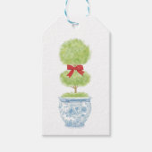 Topiary met Bow Christmas Chinoiserie Label Cadeaulabel (Voorkant)