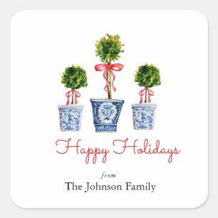 Topiary met Red bow Holiday Square Vierkante Sticker