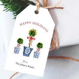 Topiary met rode strik Prettig kerstfeest Cadeaulabel
