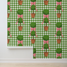 Topiary met strikken groene geruite verwijderbare  behang