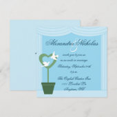 Topiary met White Doves Blue Wedding Invitation Kaart (Voorkant / Achterkant)
