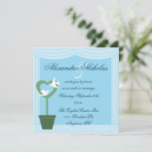 Topiary met White Doves Blue Wedding Invitation Kaart (Staand voorkant)