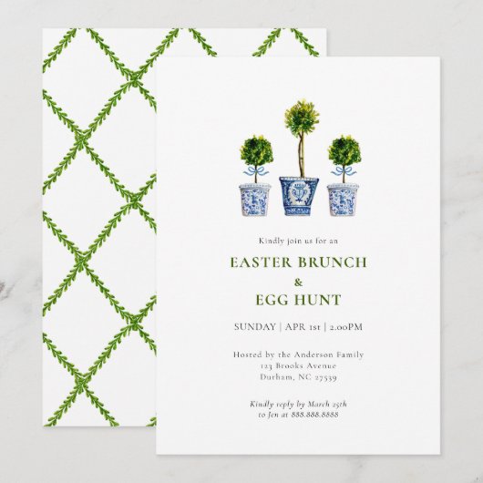 Topiary Pasen brunch & eieren jacht uitnodiging (Voorkant / Achterkant)