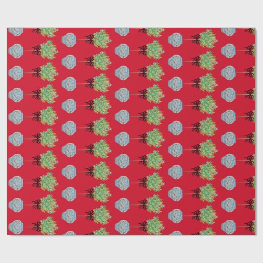 Topiary Topiaries Blue en White Ginger Jar Cadeaupapier (Vlak)