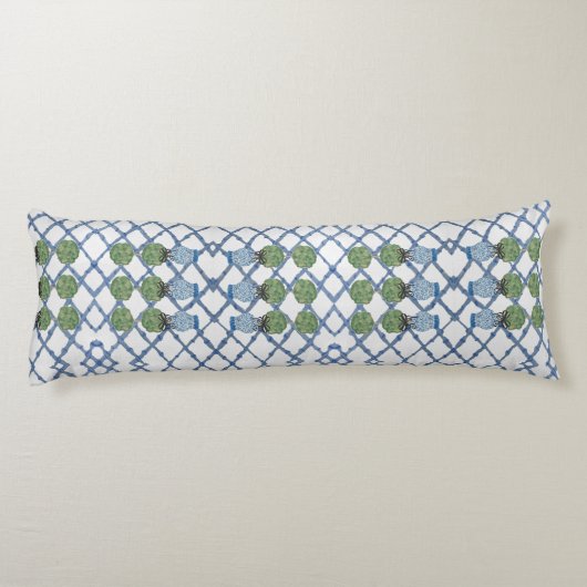 Topiary Topiaries Blue White Ginger Jar Jars Lichaamskussen (Achterkant)