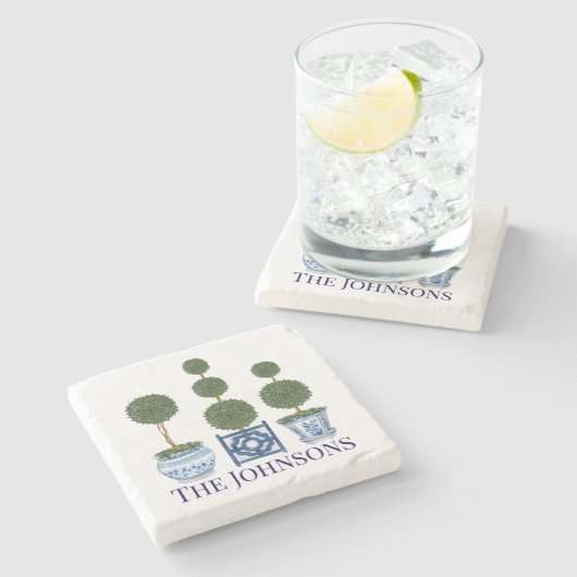 Topiary Tree Chinoiserie Trio Stenen Onderzetter (Zijkant)