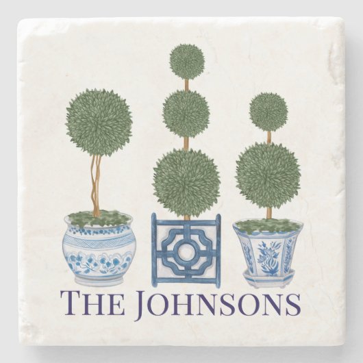 Topiary Tree Chinoiserie Trio Stenen Onderzetter (Voorkant)