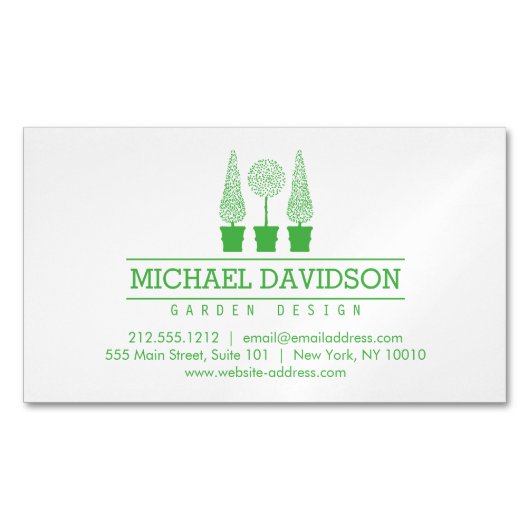 Topiary Trio Gardener Landscaping Bright Green Magnetisch Visitekaartje (Voorkant)