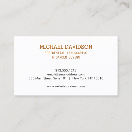 Topiary Trio Tuinman Landscaping Donker Sinaasappe Visitekaartje (Achterkant)