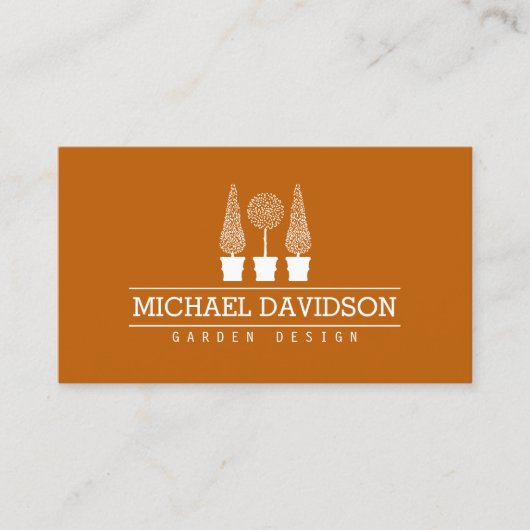 Topiary Trio Tuinman Landscaping Donker Sinaasappe Visitekaartje (Voorkant)