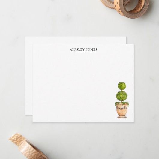 Topiary waterverf-illustratie notitiekaartje (Voorkant / Achterkant in situ)