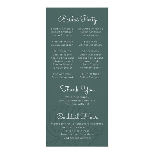 Topical Bruiloft Monstera Leaf Skinny Programma (Achterkant)