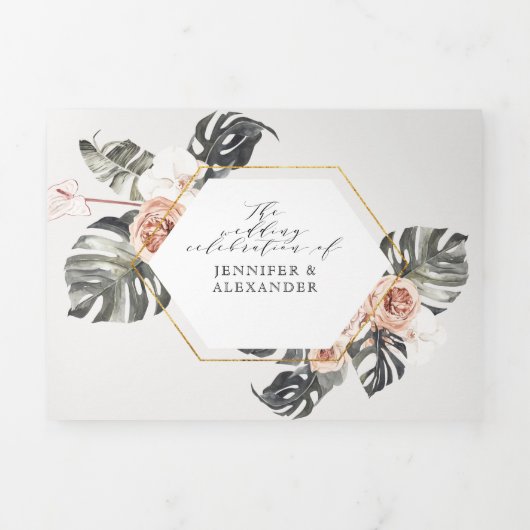 Topical Chic Beach Wedding Tri-Fold Drieluik Uitnodiging (Cover)