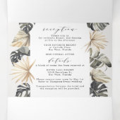 Topical Chic Beach Wedding Tri-Fold Drieluik Uitnodiging (Binnenkant midden)