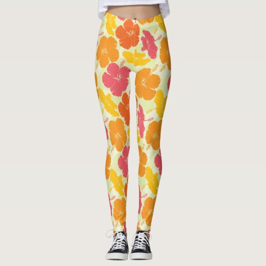 Topical Floral Hibiscus Pattern Leggings (Voorkant)