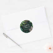 Topical Leaves Pattern | Datum opslaan | Weddensch Ronde Sticker (Envelop)