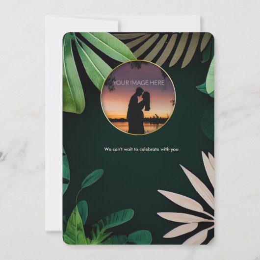 Topical Leaves Pattern | Uitnodiging tot weddensch (Achterkant)