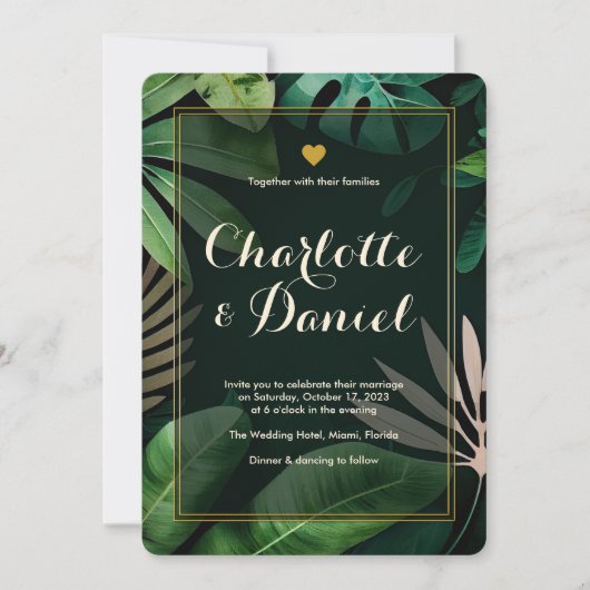 Topical Leaves Pattern | Uitnodiging tot weddensch (Voorkant)