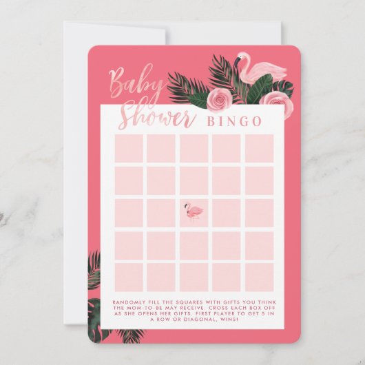 Topical Pink Flamingo Baby shower Bingo Kaart (Voorkant)
