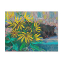 Topinambour Dreams Black Cat Yellow Flowers Pastel