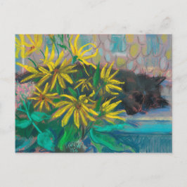 Topinambour Dreams Black Cat Yellow Flowers Pastel Briefkaart