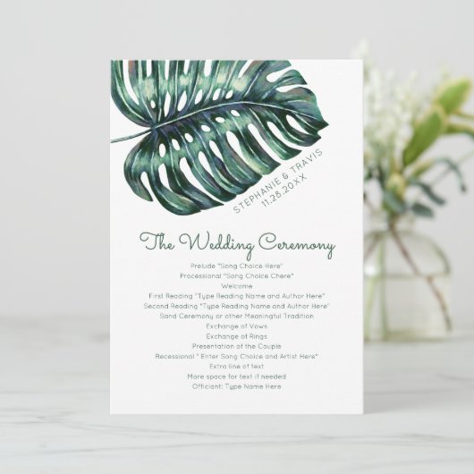 Topisch Monstera-blad Strand Eiland Trouwprogramma Programmakaart (Staand voorkant)
