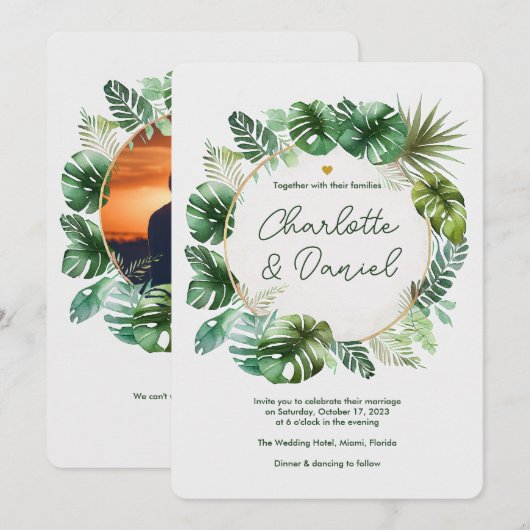 Topisch Waterverf Patroon | Uitnodiging tot wedden (Voorkant / Achterkant)