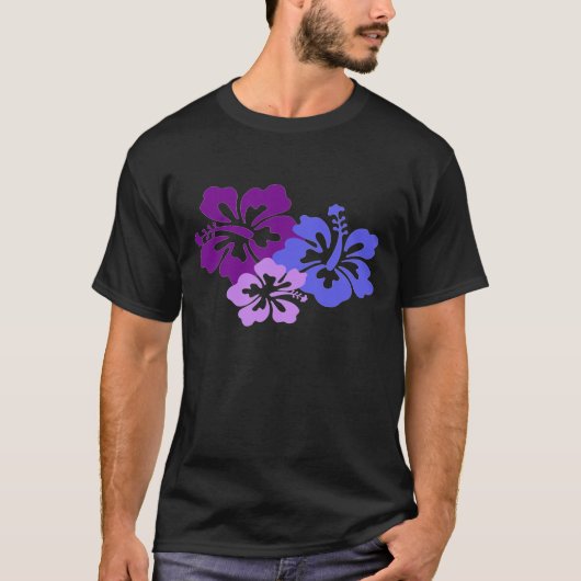 Topische Hibiscus-ventilator in blauw, Paars en Li T-shirt (Voorkant)