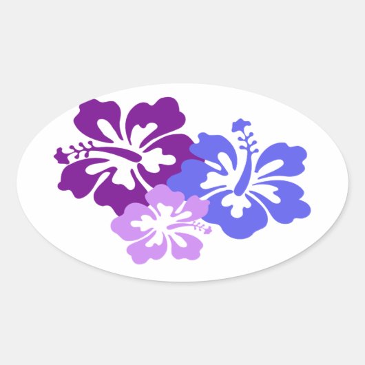 Topische Hibiscusbloem in blauw, Paarse en Lila Ovale Sticker (Voorkant)
