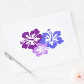 Topische Hibiscusbloem in blauw, Paarse en Lila Ovale Sticker (Envelop)