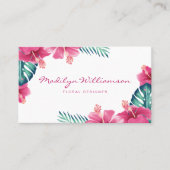 Topische roze Hibiscus Bloemen & Bladerdak Waterve Visitekaartje (Voorkant)