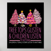 Topjes met kerstbomen luisteren en kinderen luiste poster (Voorkant)