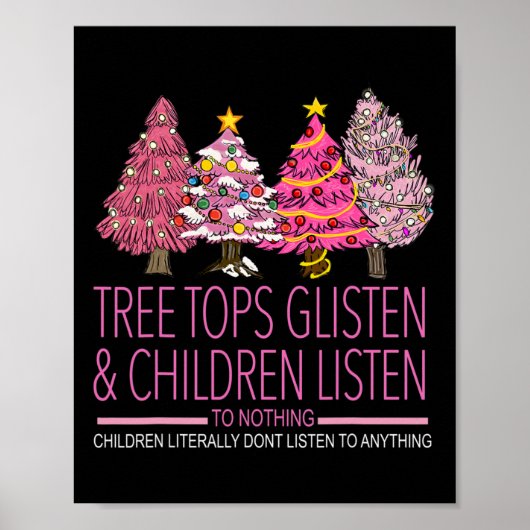 Topjes met kerstbomen luisteren en kinderen luiste poster (Voorkant)