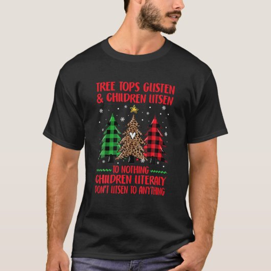 Topjes met kerstbomen luisteren en kinderen luiste t-shirt (Voorkant)