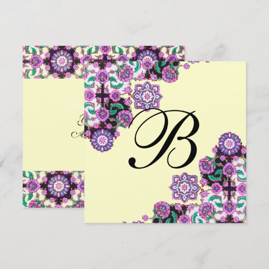 TOPKAPI BLACK WHITE DAMASK MONOGRAM roze goud Kaart (Voorkant / Achterkant)