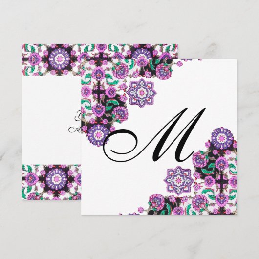 TOPKAPI BLACK WHITE DAMASK MONOGRAM roze zilver Kaart (Voorkant / Achterkant)