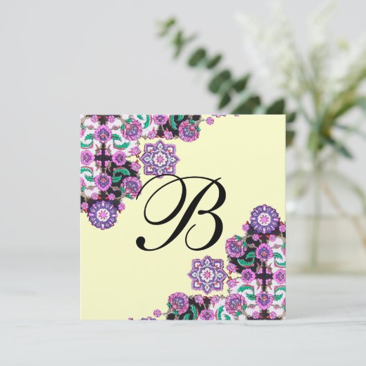 TOPKAPI BLACK WHITE DAMASK MONOGRAM roze zilver Kaart (Staand voorkant)