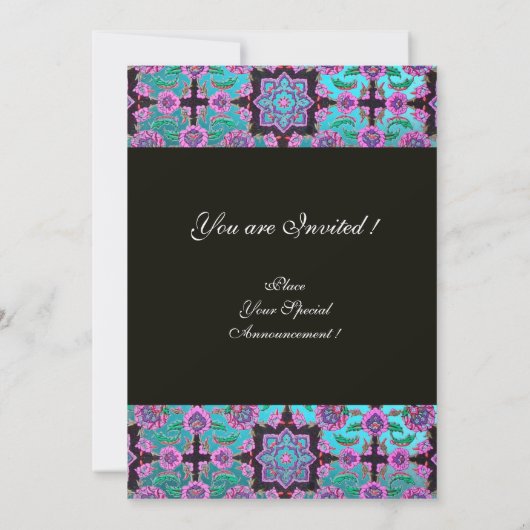 TOPKAPI BLUE BLACK DAMASK MONOGRAM roze groen Kaart (Achterkant)
