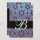 TOPKAPI BLUE BLACK DAMASK MONOGRAM roze groen Kaart (Voorkant / Achterkant)