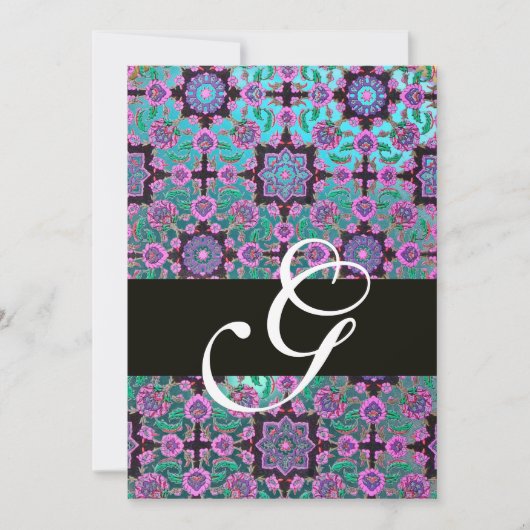 TOPKAPI BLUE BLACK DAMASK MONOGRAM roze groen Kaart (Voorkant)
